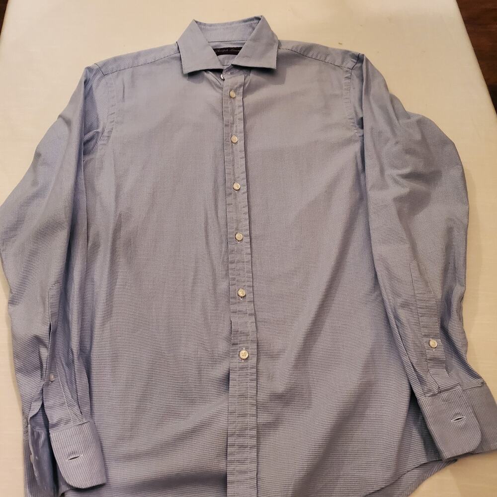 Ralph Lauren Purple Label Mens Shirt Size Small Long Sleeve Plaid Blue Cotton
